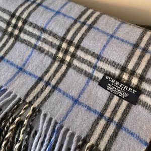 Burberry London 100% cashmere blue and black (dark grey) signature plaid scarf